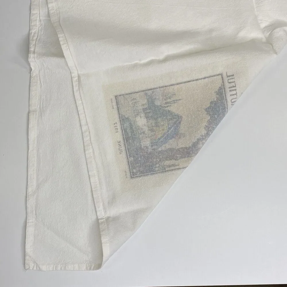 2 House Beautiful Tea Hand Towels‎ Vintage Graphics Ribbon Notecard Farmhouse